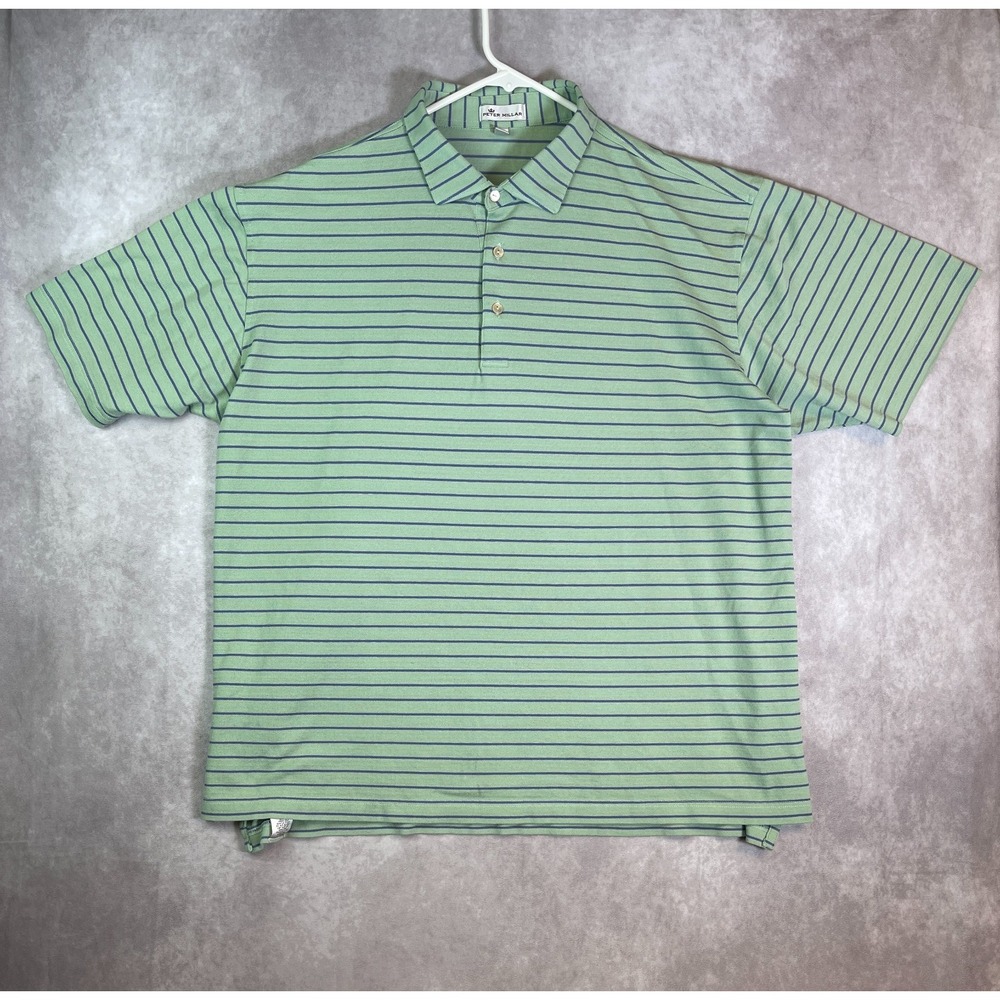 Peter Millar Polo Shirt Mens XL Green Striped Cotton Golf Stretch Outdoor Casual
